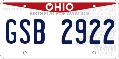 OH license plate GSB2922