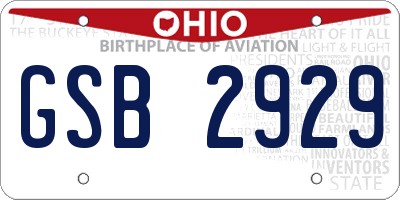 OH license plate GSB2929