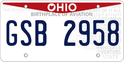 OH license plate GSB2958