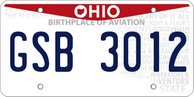 OH license plate GSB3012