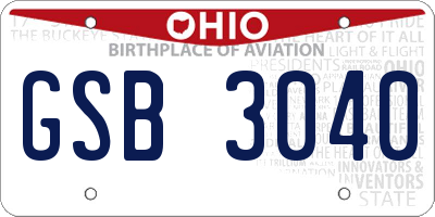 OH license plate GSB3040