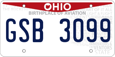 OH license plate GSB3099