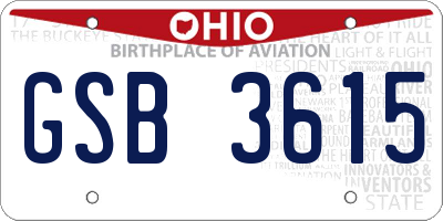OH license plate GSB3615