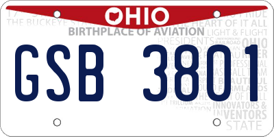 OH license plate GSB3801