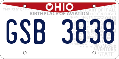 OH license plate GSB3838
