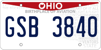OH license plate GSB3840
