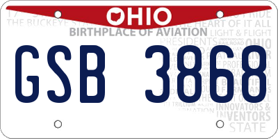 OH license plate GSB3868