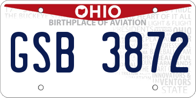 OH license plate GSB3872