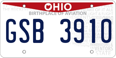 OH license plate GSB3910
