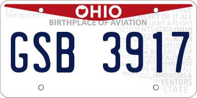 OH license plate GSB3917