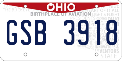 OH license plate GSB3918
