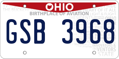 OH license plate GSB3968