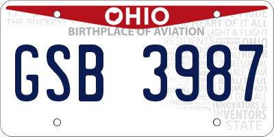 OH license plate GSB3987