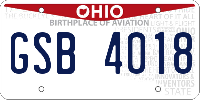 OH license plate GSB4018