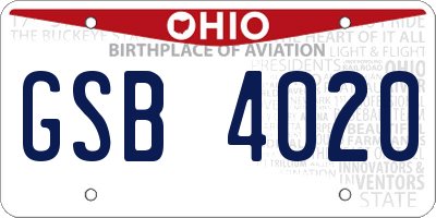 OH license plate GSB4020