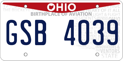 OH license plate GSB4039