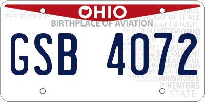 OH license plate GSB4072