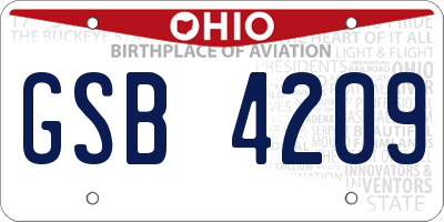 OH license plate GSB4209