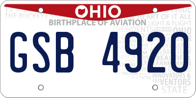 OH license plate GSB4920