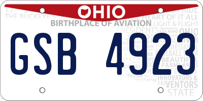 OH license plate GSB4923