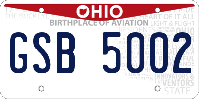 OH license plate GSB5002