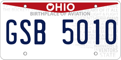 OH license plate GSB5010