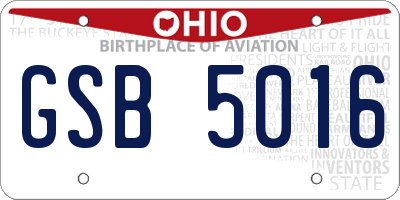 OH license plate GSB5016