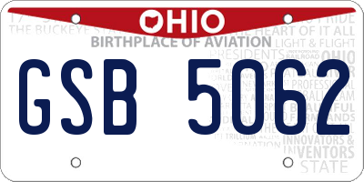 OH license plate GSB5062