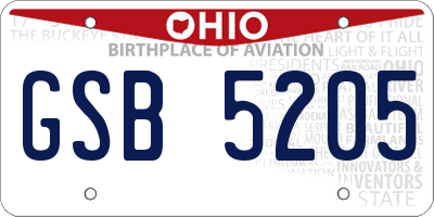 OH license plate GSB5205