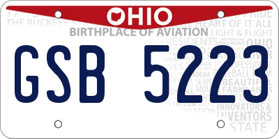 OH license plate GSB5223