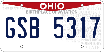 OH license plate GSB5317