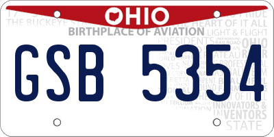 OH license plate GSB5354