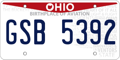 OH license plate GSB5392