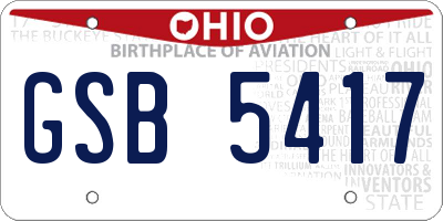 OH license plate GSB5417