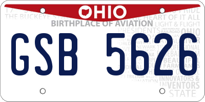 OH license plate GSB5626