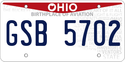 OH license plate GSB5702