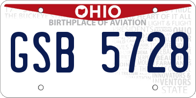 OH license plate GSB5728