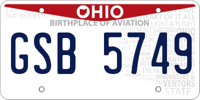 OH license plate GSB5749