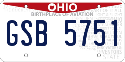 OH license plate GSB5751