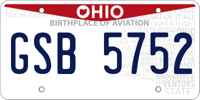 OH license plate GSB5752