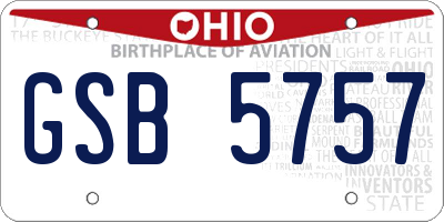 OH license plate GSB5757