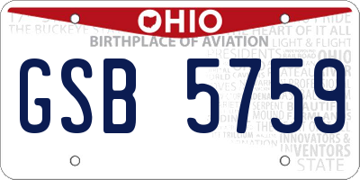 OH license plate GSB5759