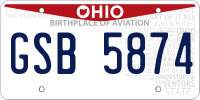 OH license plate GSB5874