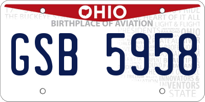 OH license plate GSB5958