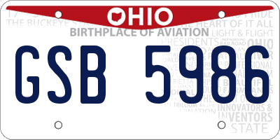 OH license plate GSB5986