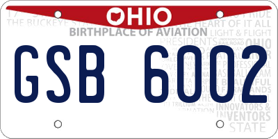 OH license plate GSB6002