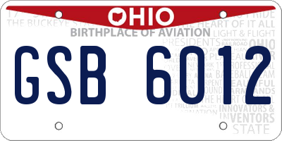 OH license plate GSB6012