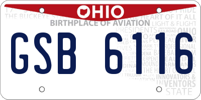 OH license plate GSB6116