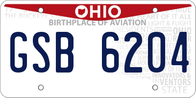 OH license plate GSB6204