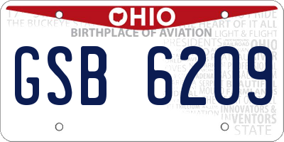 OH license plate GSB6209